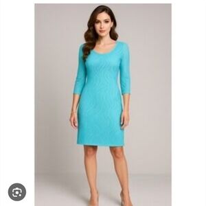 Dana Buchman Teal Mesh Overlay Midi Dress Large